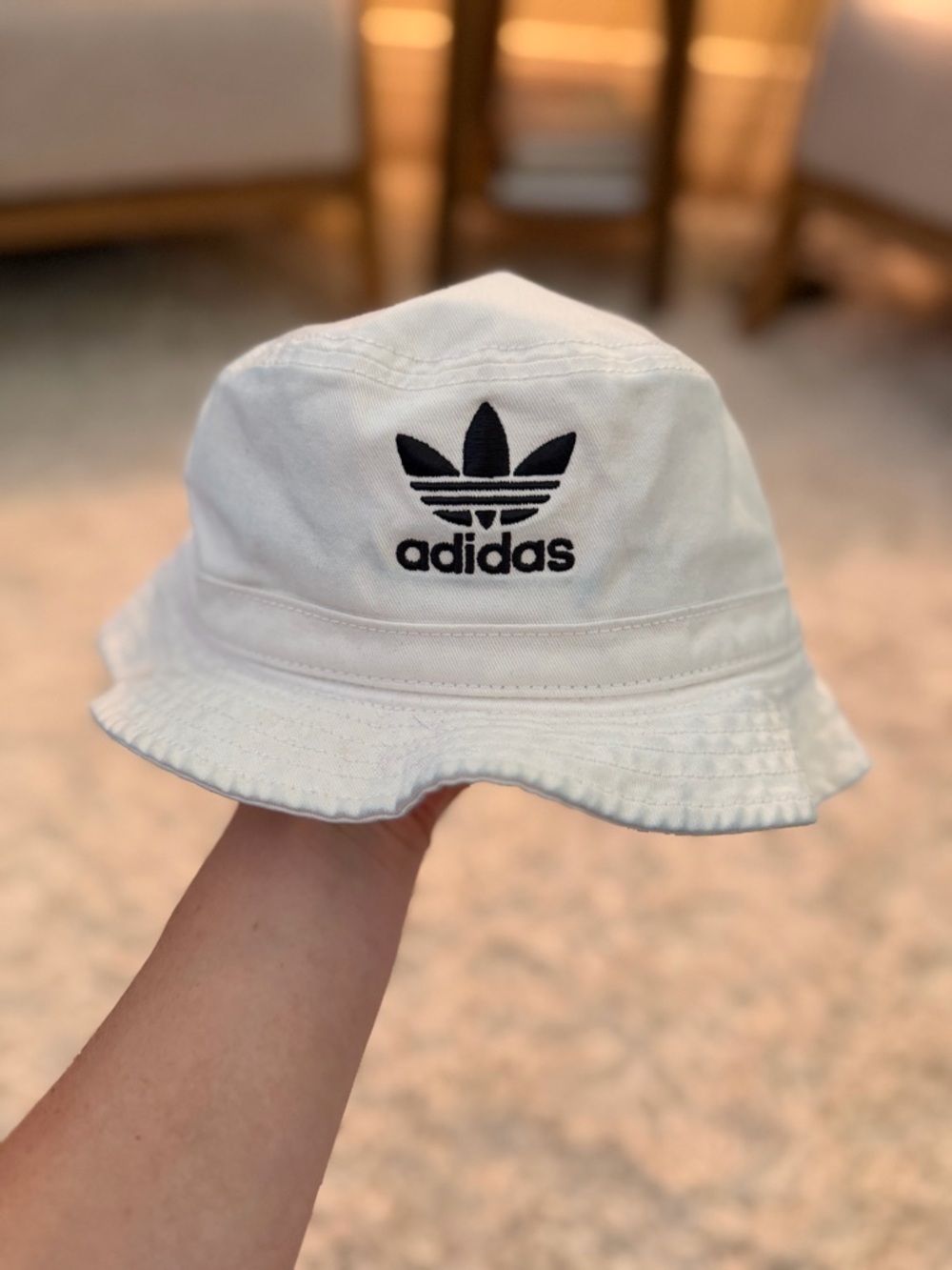 adidas White Bucket Hat with Black Trefoil
